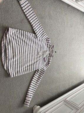 women’s  Long-Sleeve Striped Quarter-Zip Pullover - light pink & Navy